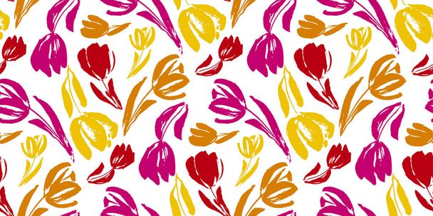 farbenfrohe Tulpenblume skizziert nahtloses Muster. - Vektor, Bild