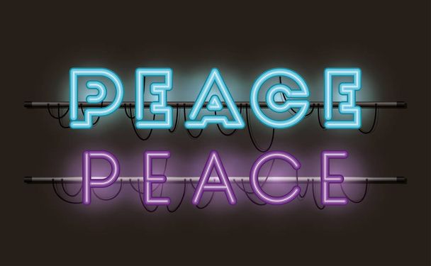 peace fonts neon lights - Vetor, Imagem