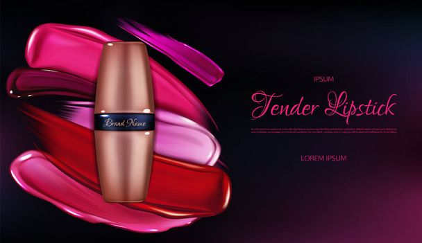 Tender lipstick 3d realistic vector promo banner - Vector, afbeelding