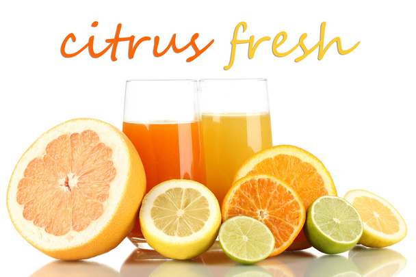 Lots ripe citrus with juices isolated on white - Φωτογραφία, εικόνα
