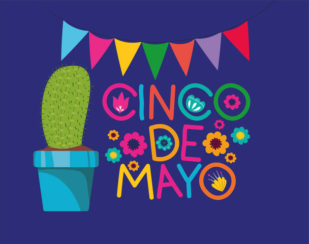 Cinco de mayo kartı kaktüs ve çelenk - Vektör, Görsel