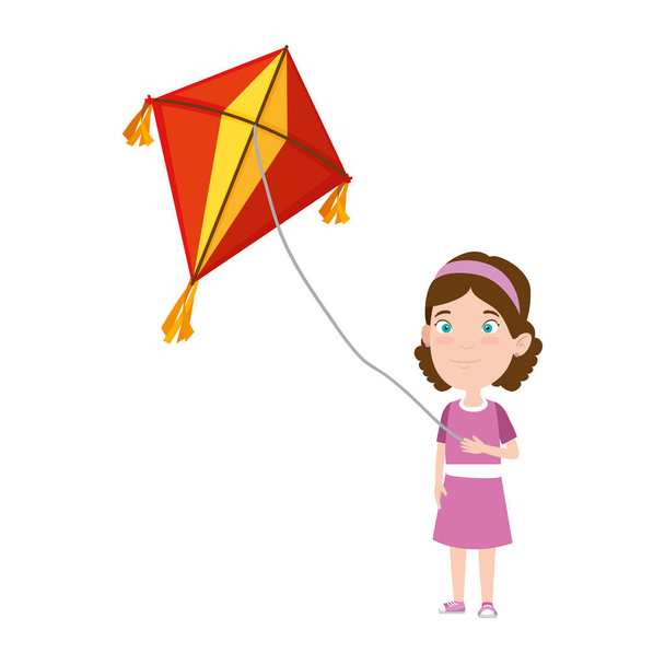 kis lány repülő kite - Vektor, kép