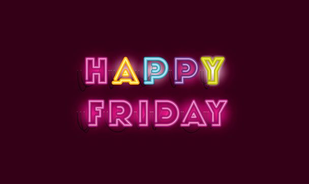 happy friday fonts neon lights - Vector, Image