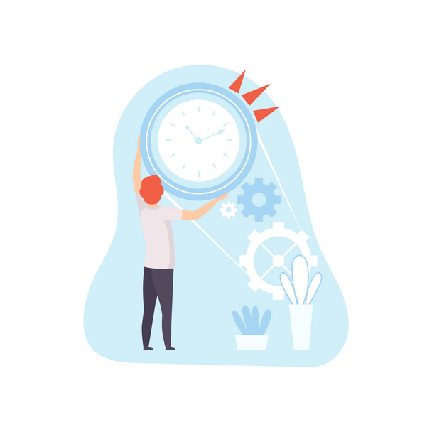 Pracownik biurowy, planowanie, organizowanie, kontrolowanie czasu, koncepcja biznesowa ilustracji wektorowych zarządzania czasu pracy - Wektor, obraz