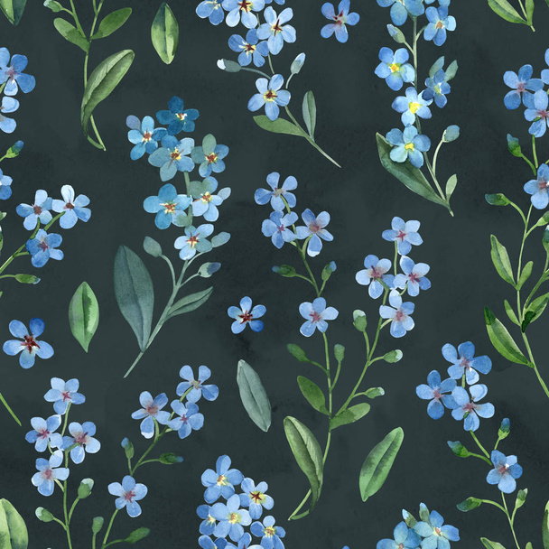 Watercolor seamless pattern of gentle blue flowers - 写真・画像