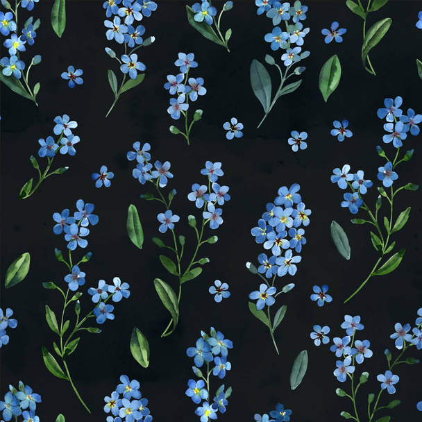 Watercolor seamless pattern of gentle blue flowers - Photo, image