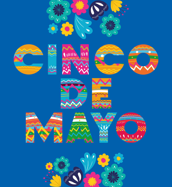 Cinco de Mayo Karte mit Blumenrahmen - Vektor, Bild