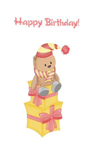 vector image of birthday greetings bear with balloons - Διάνυσμα, εικόνα
