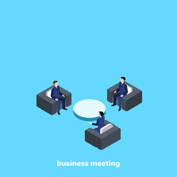 men in business suits sit in armchairs and communicate, isometric image - Vector, Image