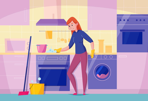 Küche Reinigung Wohnung Zusammensetzung  - Vektor, Bild