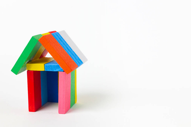 The domino multi color build home on white background. - Photo, image