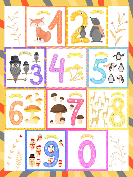 Set children Flashcard number tracing learning to count and to write. learning the numbers 0-10 - Vector, afbeelding