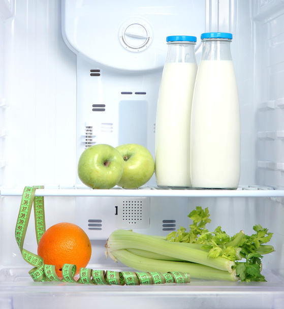 Open refrigerator with diet food - Φωτογραφία, εικόνα
