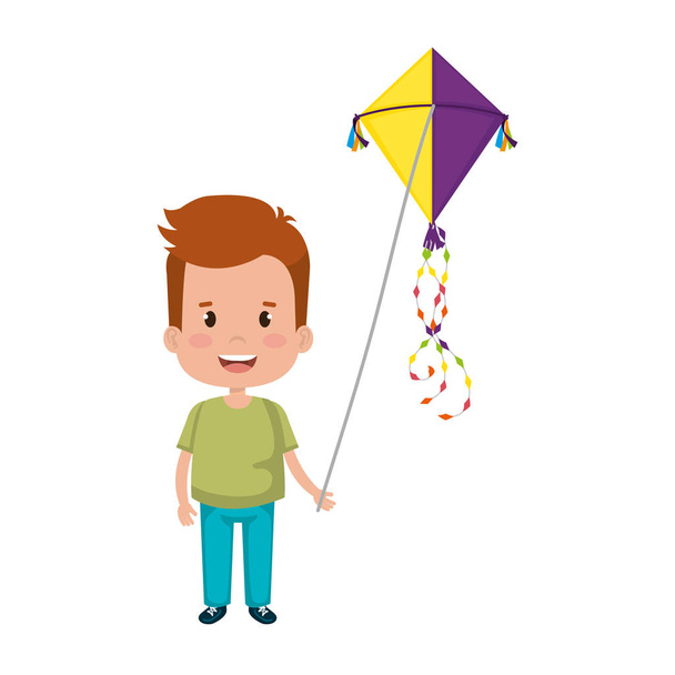 凧で遊ぶかわいい男の子 - ベクター画像