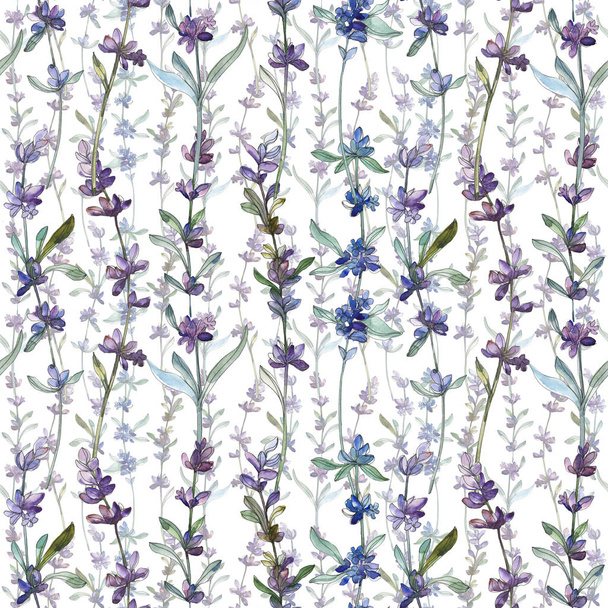 Purple lavender floral botanical flower. Wild spring leaf wildflower. Watercolor illustration set. Watercolour drawing fashion aquarelle. Seamless background pattern. Fabric wallpaper print texture. - Valokuva, kuva