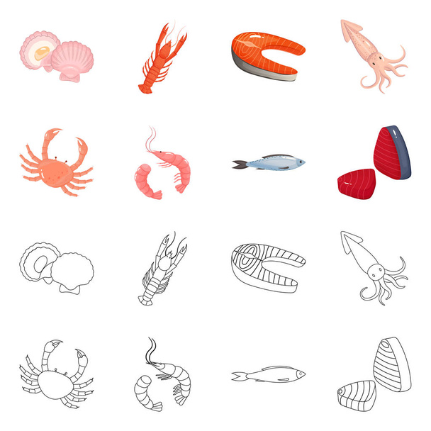Vector illustration of fresh  and restaurant sign. Collection of fresh  and marine   stock vector illustration. - Вектор,изображение