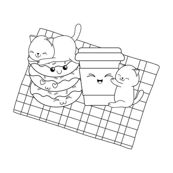 χαριτωμένο μικρό γάτες με μπισκότα kawaii χαρακτήρες - Διάνυσμα, εικόνα