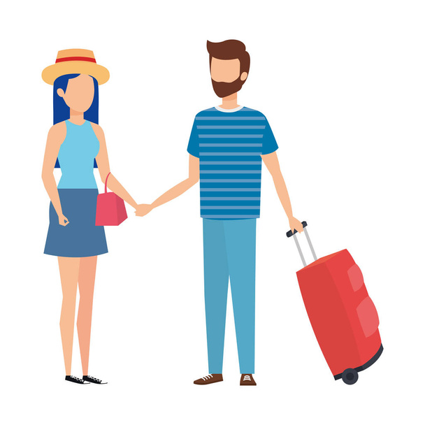 jeune couple avec voyage valise
 - Vecteur, image