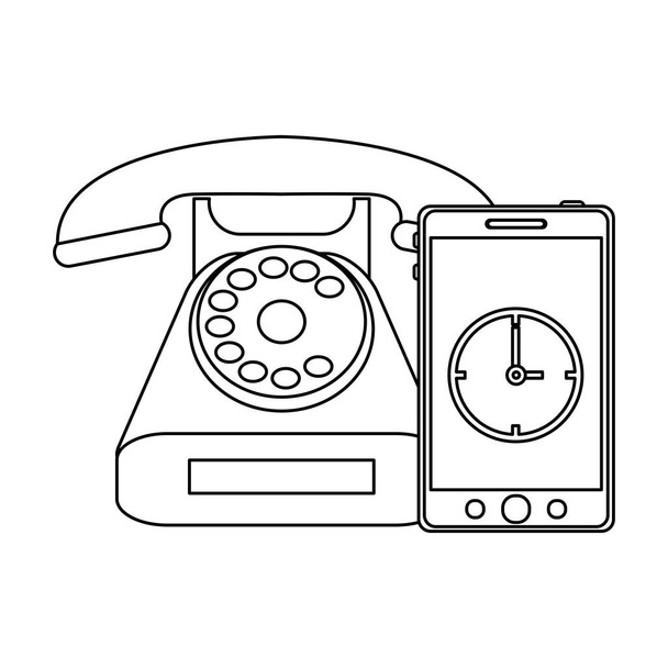 Centro de llamadas telefónicas vintage en blanco y negro
 - Vector, imagen
