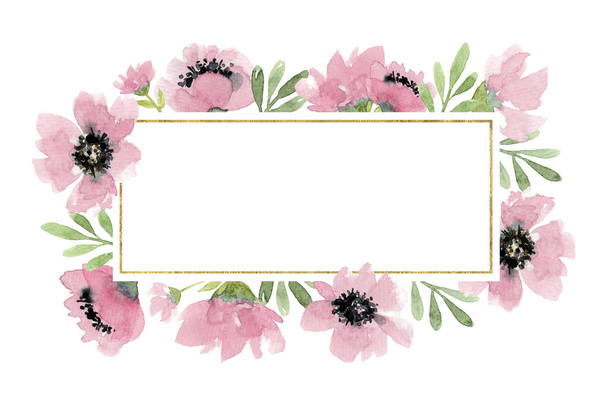 watercolor flower and leaves frame. isolated elements - Foto, Bild