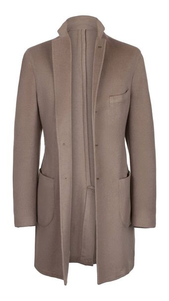 Manteau homme luxe classique en cachemire beige laine non boutonné, clipping, mannequin fantôme, isolé sur fond blanc
 - Photo, image