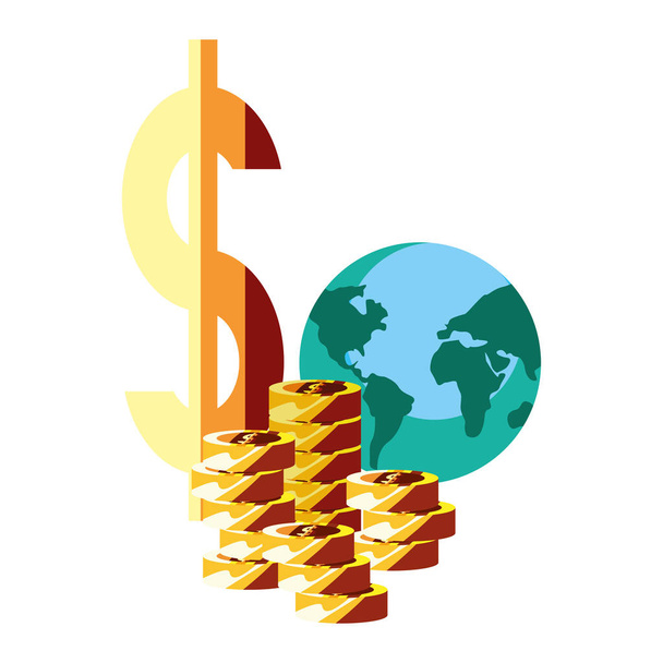 mundo monedas dinero negocio
 - Vector, imagen
