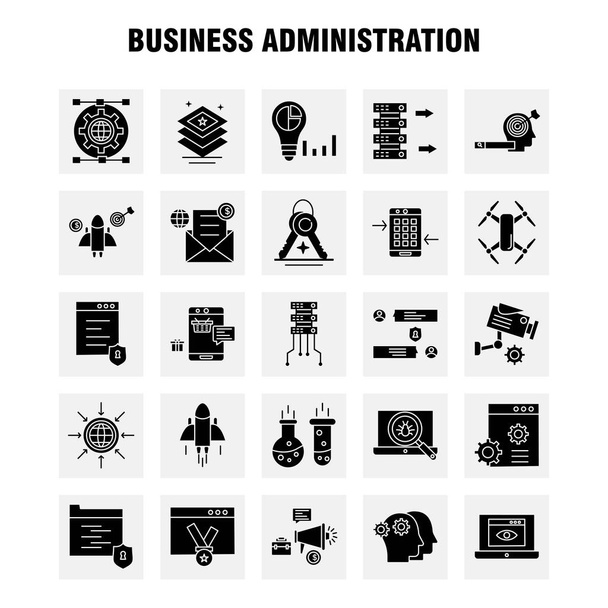 Business Administration Solid Glyph Icons Set For Infographics, Mobile UX/UI Kit And Print Design. Include: Graph, Dollar, Business, Money, Gear, Setting, Pencil, Writing, Eps 10 - Vector - Vector, Image