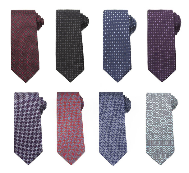Conjunto de lujo de varias corbatas de hombre multicolores, planas, maqueta, recorte, aisladas sobre fondo blanco
 - Foto, Imagen