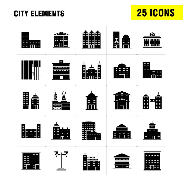 Elementos de la ciudad Conjunto de iconos de glifos sólidos para infografías, kit de UX / UI móvil y diseño de impresión. Incluye: Torre, Edificio, Ciudad, Oficina, Edificios, Torre, Ciudad, Oficina, Eps 10 - Vector
 - Vector, Imagen