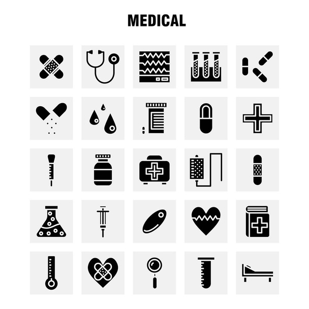 Paquete de iconos de glifos sólidos médicos para diseñadores y desarrolladores. Iconos de Salud, Cuidado de la Salud, Médico, Vendaje, Ruptura, Corazón Roto, Médico, Vector
 - Vector, Imagen
