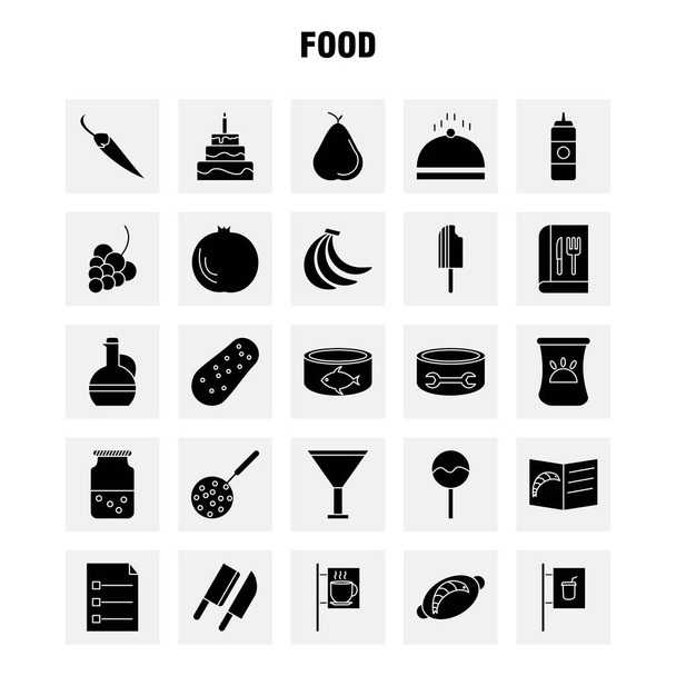 Yemek katı glif Icons Set için Infographics, mobil Ux/UI Kit ve baskı tasarımı. Şunları içerir: Bisküvi, tatlı, yemek, yemek, sosis, et, gıda, yemek, koleksiyon Modern Infographic Logo ve piktogram. -Vektör - Vektör, Görsel