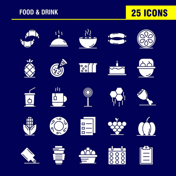 Jedzenie i picie stałe glifów ikony Ustaw dla infografiki, mobilnych Ux/Ui Kit i projektowania druku. Obejmuje: Śniadanie, rogalik, jedzenie, żywność, kaptur, kuchnia, jedzenie, gorące zestaw ikon - wektor - Wektor, obraz