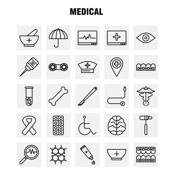 Medical  Line Icons Set For Infographics, Mobile UX/UI Kit And Print Design. Include: Dna, Science, Medical, Lab, First Aid Box, Medical, Eps 10 - Vector - Vector, Image