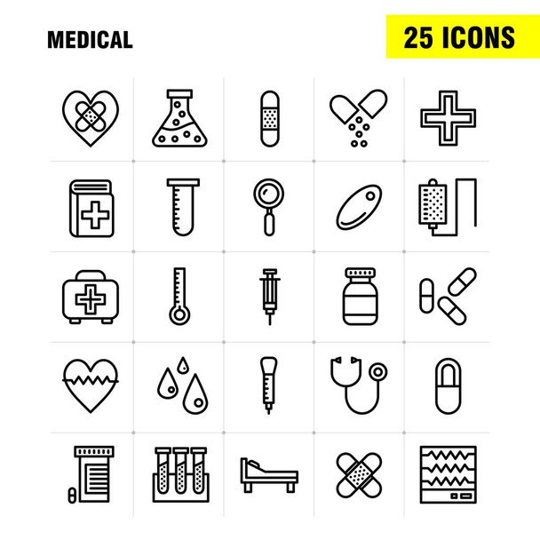 Medical Line Icon Pack for Designers and Developers. Иконы здоровья, Здравоохранение, Медицина, Возраст, Разрыв, Разбитое Сердце, Медицина, Вектор
 - Вектор,изображение