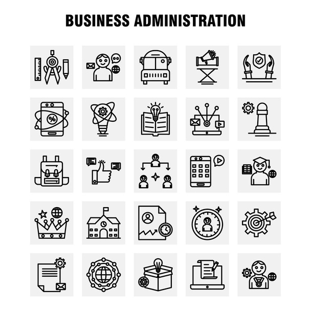 Business Administration Line Icons Set For Infographics, Mobile UX/UI Kit And Print Design. Include: School Bag, Bag, School, Education, Document, Setting, File, Eps 10 - Vector - Vector, Image