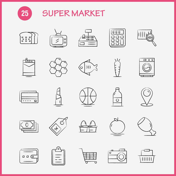 Conjunto de iconos dibujados a mano de Super Market para infografías, kit de UX / UI móvil y diseño de impresión. Incluye: Cigarrillo, Cigarrillo, Cigarrillo, Zanahoria, Crujiente, Vegetal, Set de iconos - Vector
 - Vector, Imagen