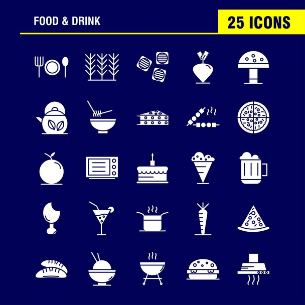 Food And Drink Solid Glyph Icons Set For Infographics, Mobile UX/UI Kit And Print Design. Include: Food, Restaurant, Dinner, Cereal, Food, Wheat, Bbq, Meat, Icon Set - Vector - Vector, Image