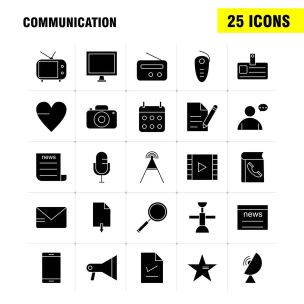 Communication Solid Glyph Icons Set For Infographics, Mobile UX/UI Kit And Print Design. Include: Laptop, Computer, Device, Electronics, Headphone, Media, Music, Sound, Collection Modern Infographic Logo and Pictogram. - Vector - Vector, Image