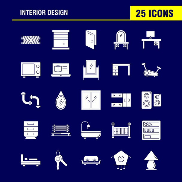 Design interiéru masivní glyf ikony nastavit pro infografiky, mobilní Ux/Ui Kit a potiskem. Patří: Koberce, nábytek, domácnost, okno, domov, dům, dveře, vchod, Eps 10 - vektor - Vektor, obrázek