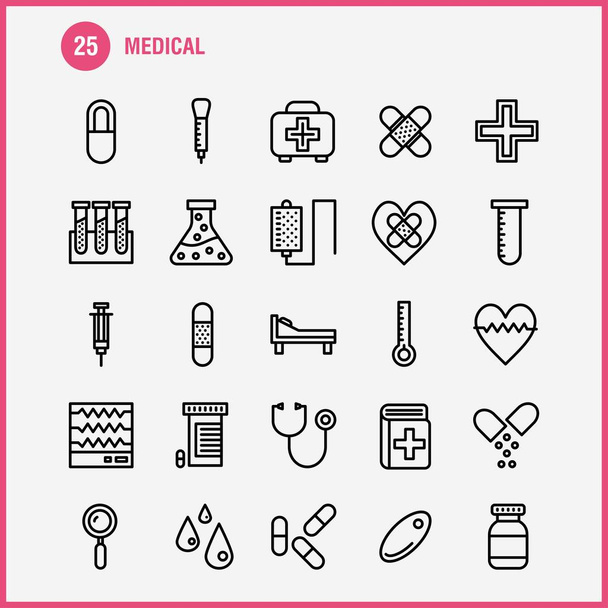 Medical Line Icon Pack For Designers And Developers. Icons Of Health, Healthcare, Medical, Bandage, Breakup, Broken Heart, Medical, Vector - Vector, Image