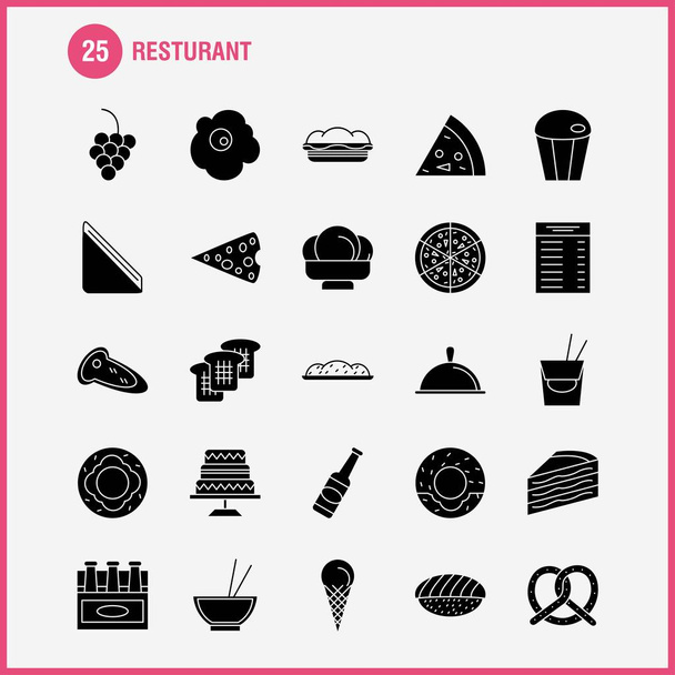 Restaurant  Solid Glyph Icons Set For Infographics, Mobile UX/UI Kit And Print Design. Include: Carrot, Food, Vegetable, Meal, Bottle, Food, Meal, Mustard, Eps 10 - Vector - Vector, Image