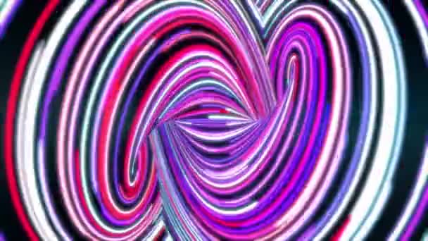 Wervelende abstracte pad met gekleurde lijnen snel. Animatie. Energie kanaal met wervelende wendingen en doordrongen van kleurrijke heldere lijnen die snel verandert - Video
