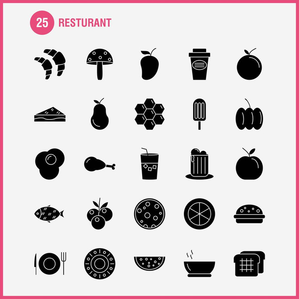 Набір іконок ресторан на твердому гліфів для інфографіки, мобільні Ux/Ui Kit і друку дизайн. Включають: Виноград, харчування, харчування, фрукти, чай торт, продовольство, страва, Eps 10 - вектор - Вектор, зображення