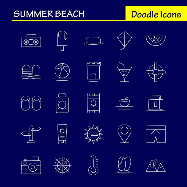 夏のビーチは、Web、印刷、携帯 Ux/Ui の描画したアイコンを手キット。よう: クリーム、夏、太陽、太陽クリーム、ビーチ、休日、プール、絵文字パック。-ベクトル - ベクター画像