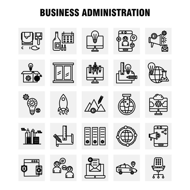 Business Administration Line Icons Set For Infographics, Mobile UX/UI Kit And Print Design. Include: Protected Website, Website, Internet, Dollar, Mountains, Dollar, Pencil, Eps 10 - Vector - Vector, Image