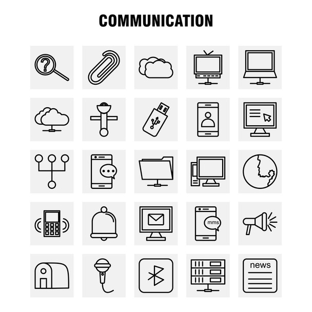 Kommunikációs vonal ikonok beállítása Infographics, mobil Ux, Ui Kit és nyomtatott Design. A következők: Jelek, adatok, műholdas, emlékeztető, Tv, televízió, rádió, média, gyűjtemény Modern Infographic logó és piktogram. -Vektor - Vektor, kép