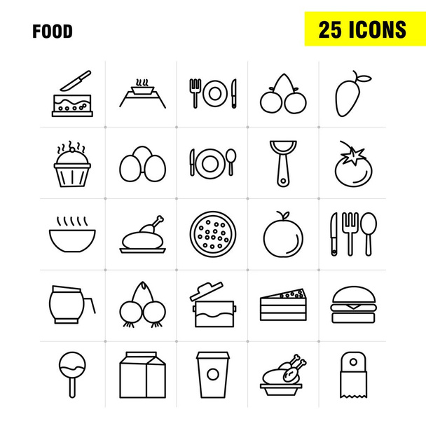 Set de iconos de línea de alimentos para infografías, kit móvil de UX / UI y diseño de impresión. Incluye: Especias, Chili, Hot, Pimienta, Pastel, Dulce, Comida, Comida, Colección Infografía Moderna Logo y Pictograma. - Vector
 - Vector, Imagen