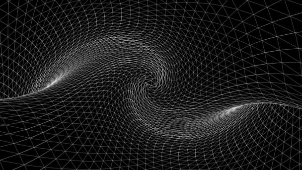 Абстрактний геометричний вигнутий простір білих ліній. Анімація. Викривлений простір з тривимірними текстурами монохромного темного простору
 - Кадри, відео
