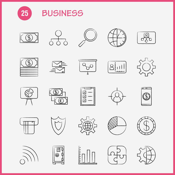 Business  Hand Drawn Icons Set For Infographics, Mobile UX/UI Kit And Print Design. Include: Internet, Globe, Global, Communication, Mouse, Computer, Device, Pointer, Eps 10 - Vector - Vector, Image