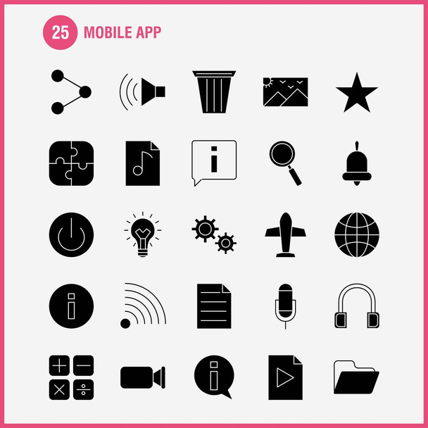 Icone di glifo solido multimediale impostate per infografiche, UX / UI mobile
 - Vettoriali, immagini
